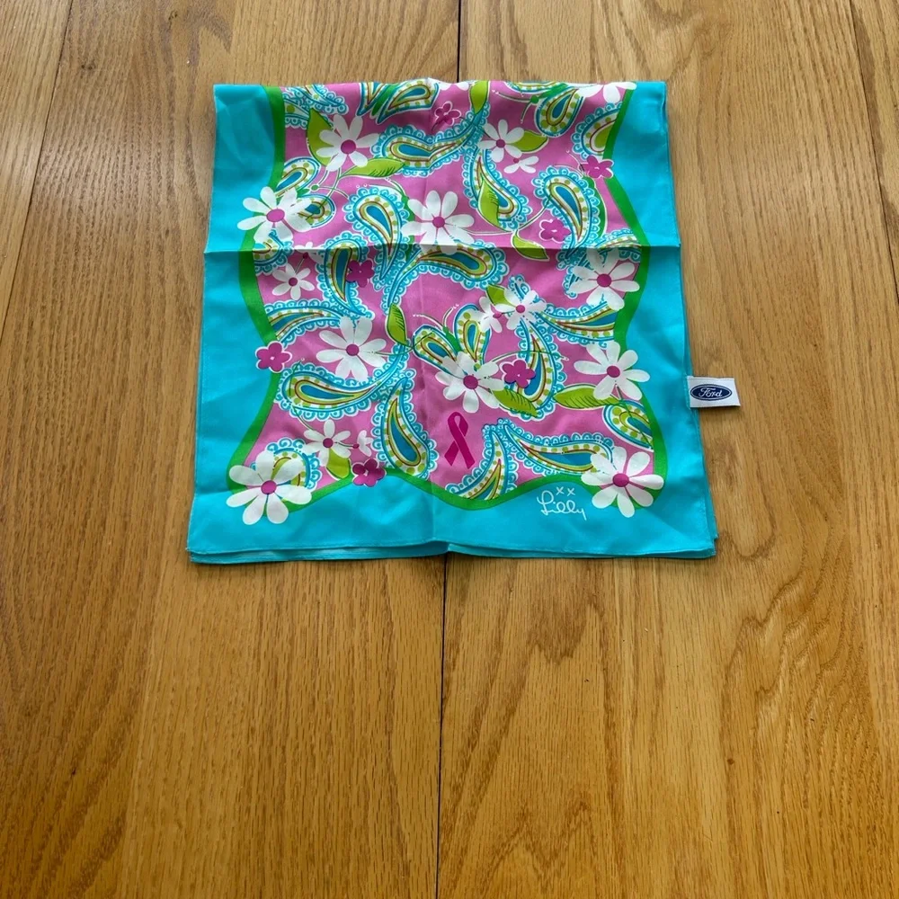 Lilly Pulitzer x Ford 100% Silk Scarf Breast Cancer Awareness Floral Paisley 55